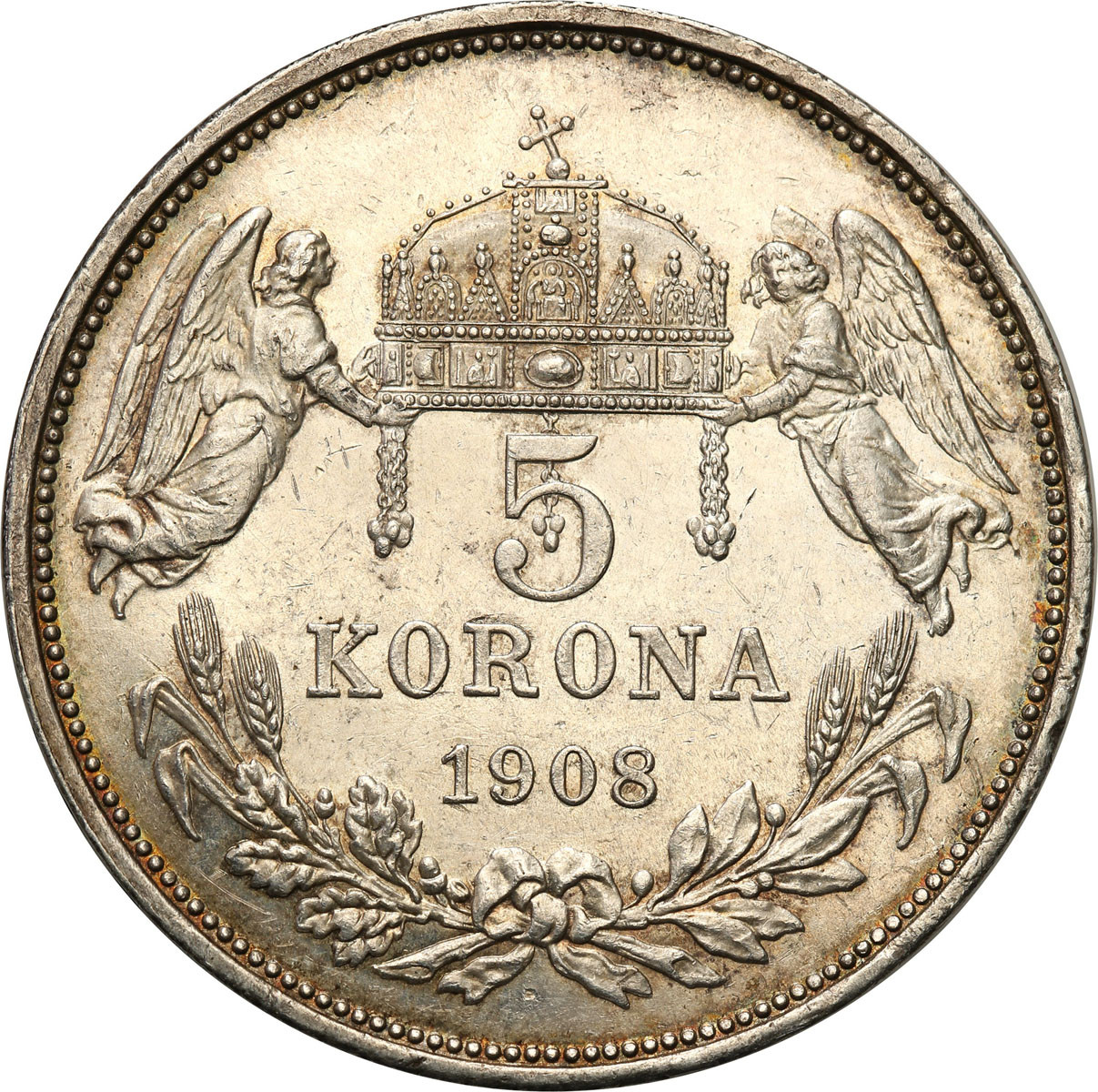 Węgry, Franciszek Józef I (1848–1916), 5 koron 1908 KB, Kremnica,